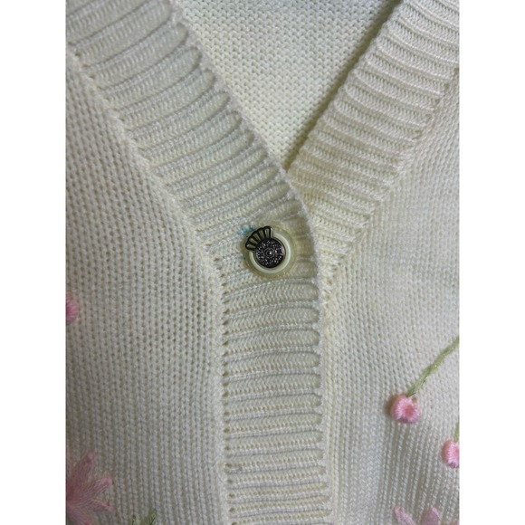 Unbranded Cottage Cream embroidery Cardigan Vintage Handmande - Picture 2 of 8